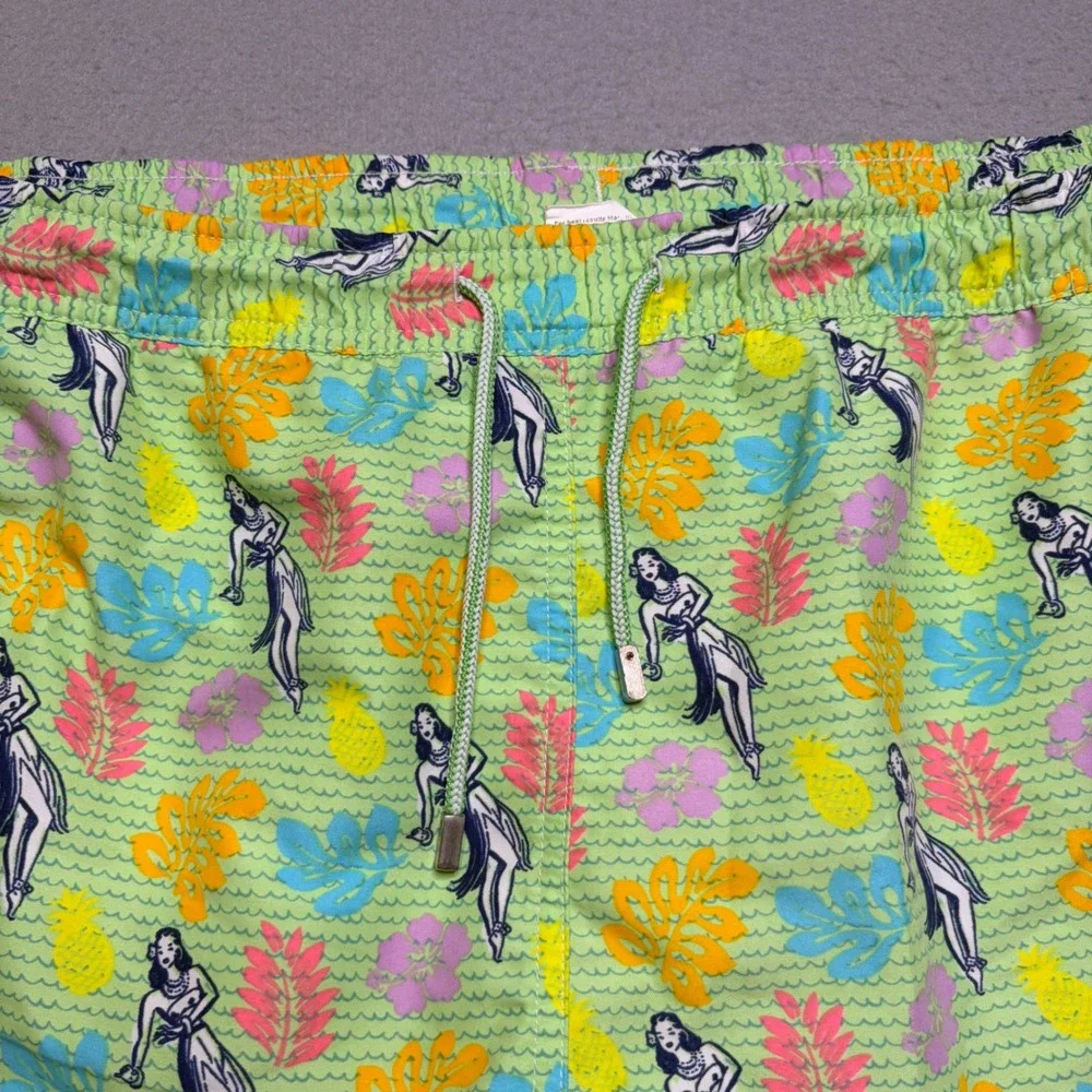 Peter Millar Swim Trunks Mens XL Green MS17P07 Hula Girl Tropical Print Shorts